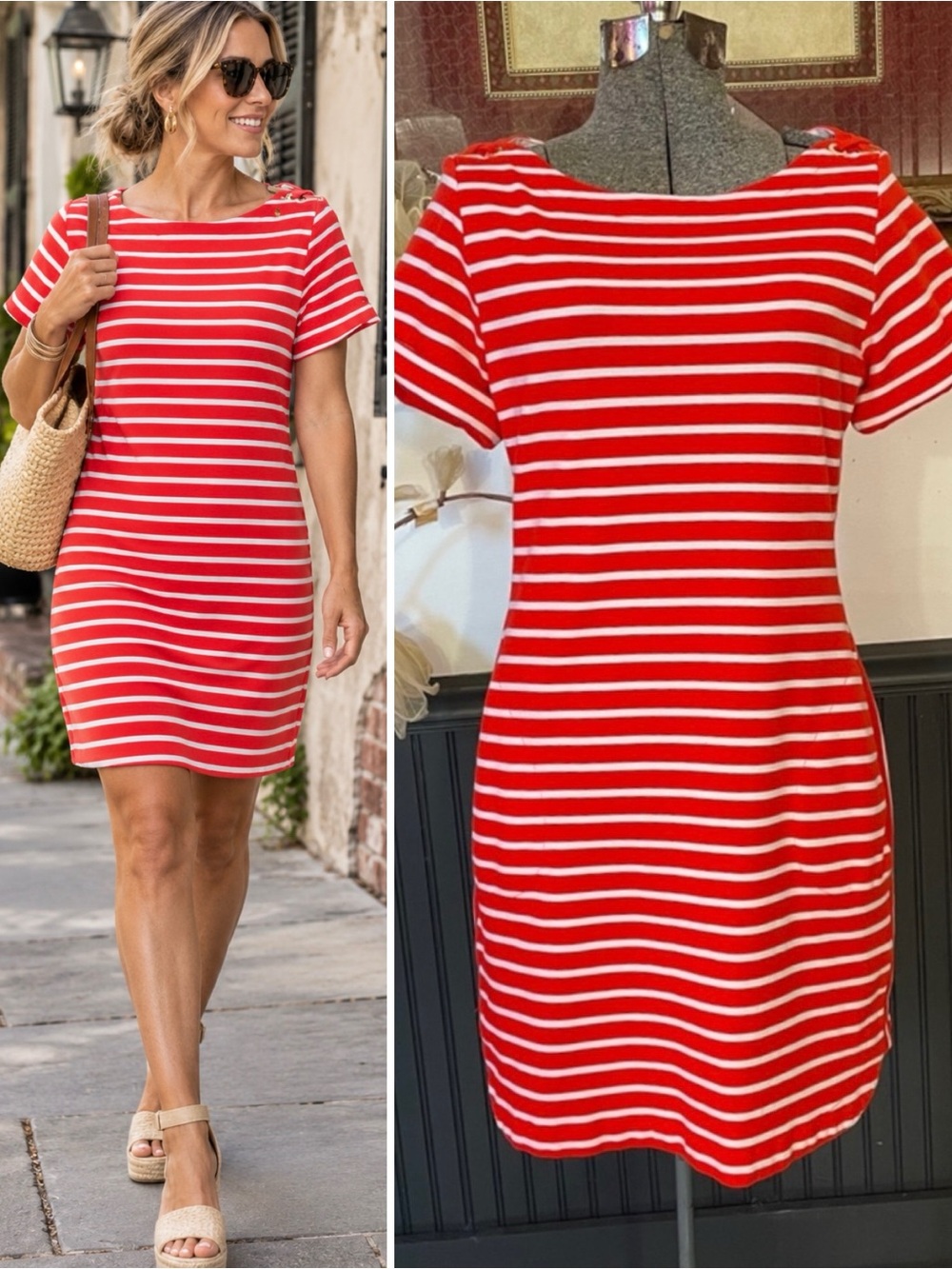 Tommy Bahama Jovanna Orange Stripe Lace-Up Shoulder Knit Dress Sz S 💚🎀